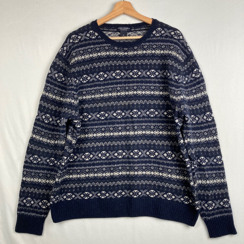 Daniel Cremieux Collection Sweater Mens XL 100% Wool Nordic Blue Gray Striped
